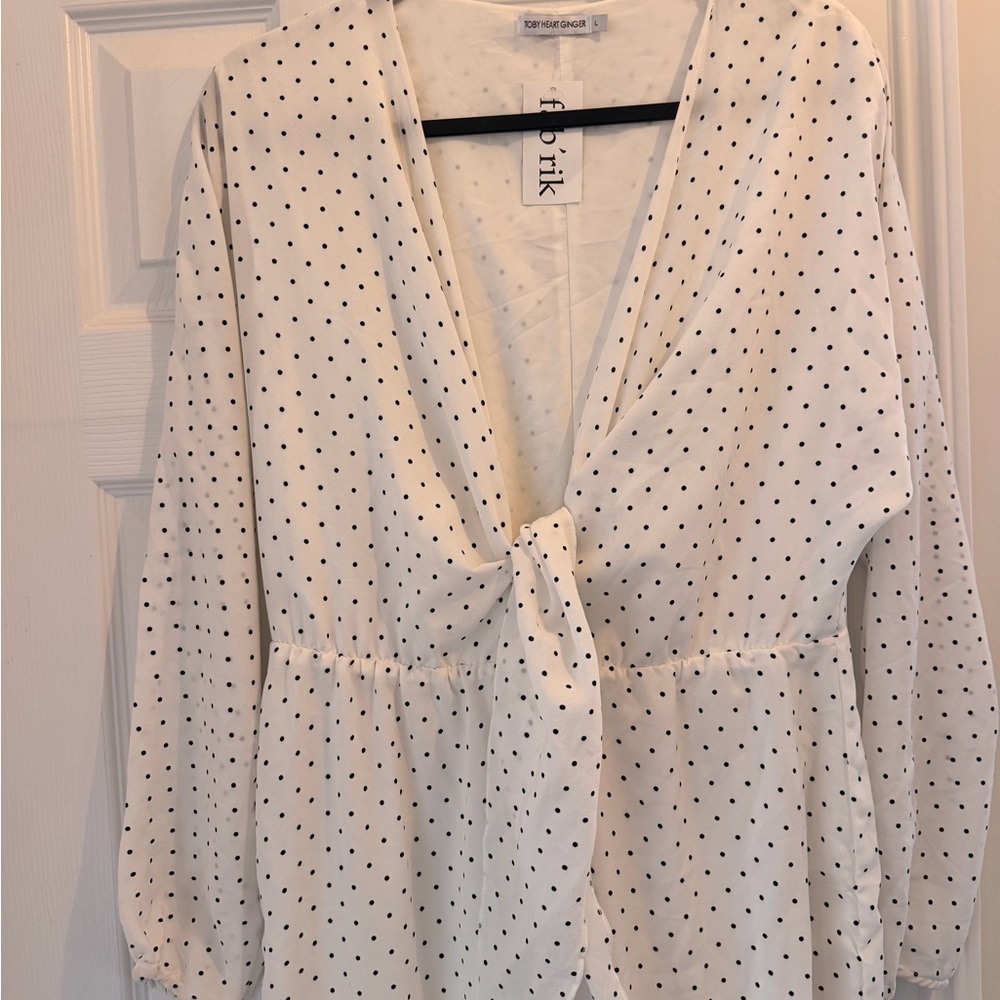 Fabrik White Polka Dot Long Sleeve Jumpsuit - Picture 2 of 5